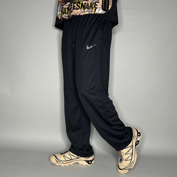 Nike Sweatpants Jet Black Polyester Subtle Swoosh Baggy Wide Leg Dri Fit